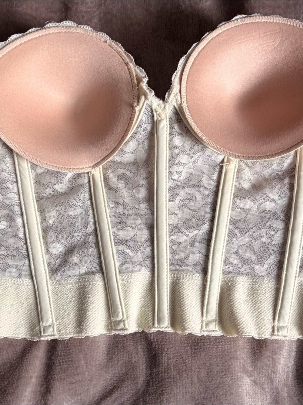 Vintage Carnival White Lace Longline Strapless Bustier Bra Corset Size 32B 32C - Picture 4 of 10